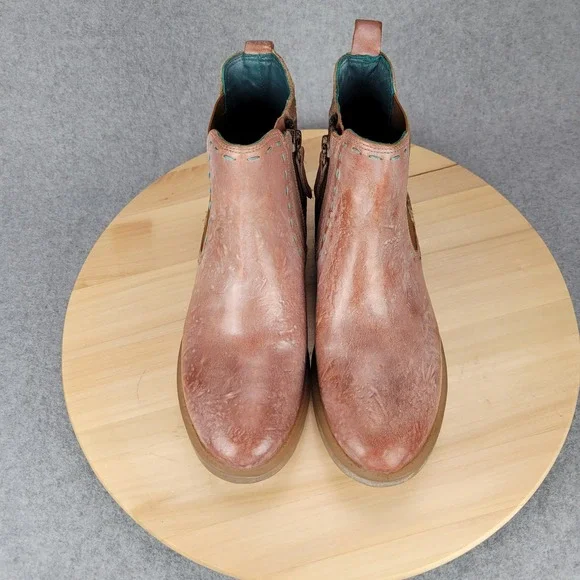 Roan Bed Stu Hostile Chelsea Boots Women 7 Tan Rose Gold Distressed Leather Zip - Picture 4 of 11
